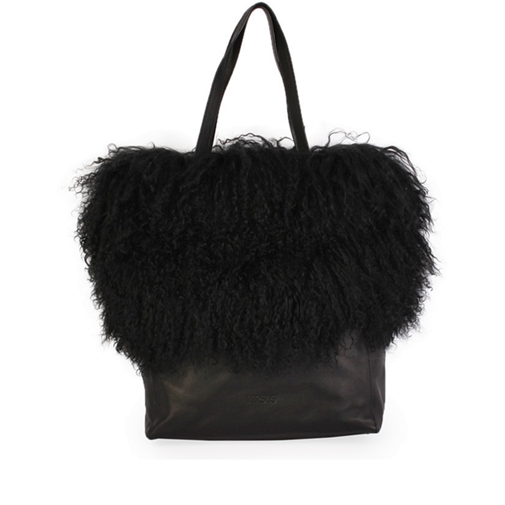 VERSACE VERSUS Leather Shearling Bag Black | Luxity