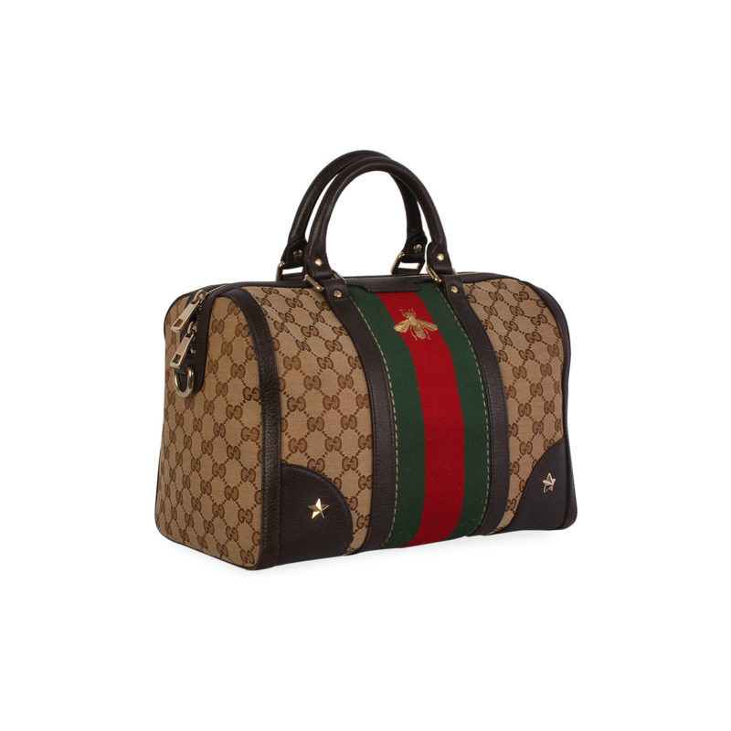 Gucci Brown & Original GG Canvas Vintage Web Bee Boston