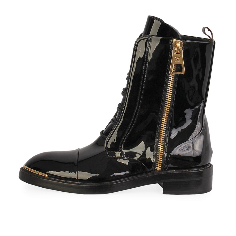 LOUIS VUITTON Patent Leather Macadam Ranger Boots Black - S: 38 (5) - NEW | Luxity