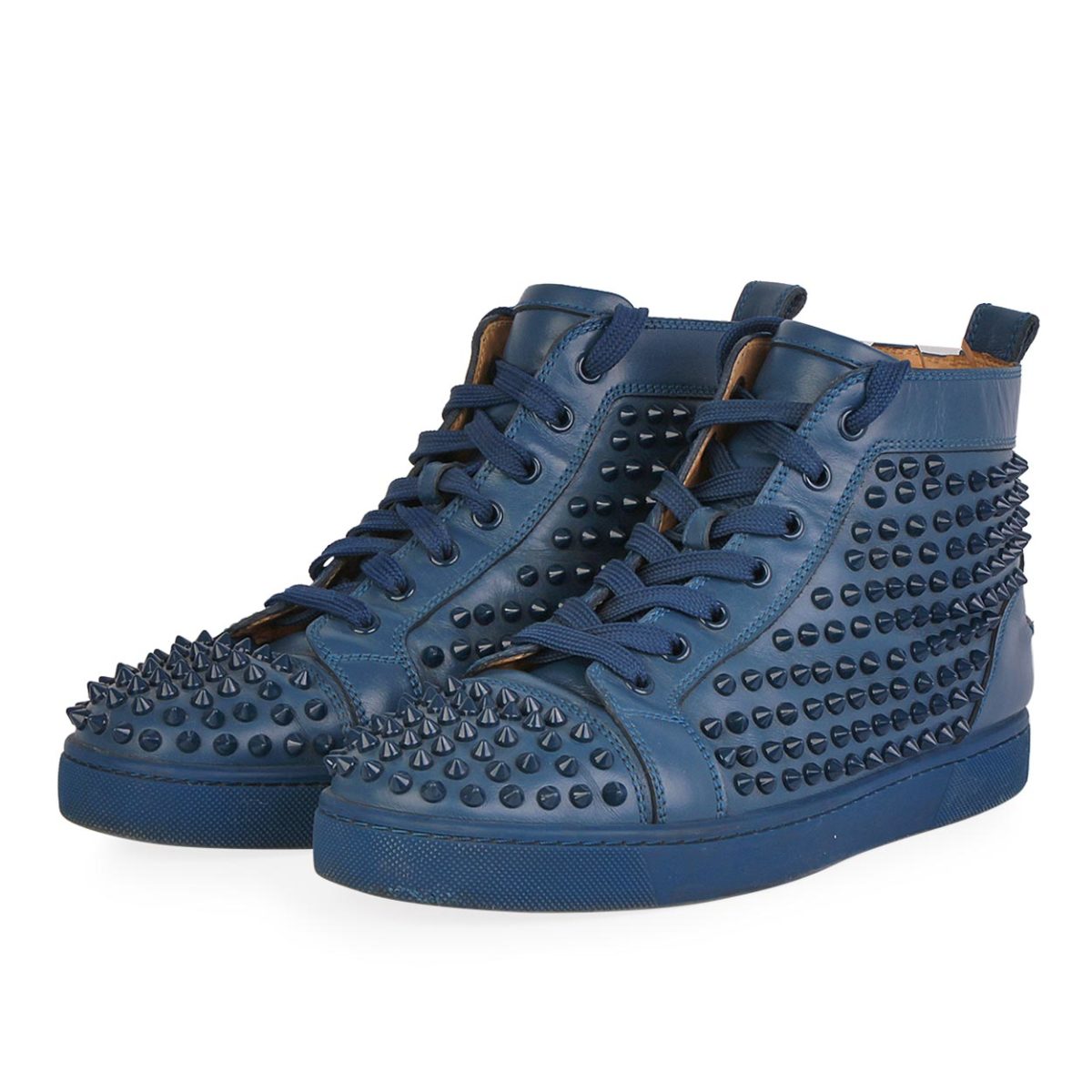 CHRISTIAN LOUBOUTIN Leather Louis High Top Spike Sneakers Blue S: 41 (7.5) | Luxity