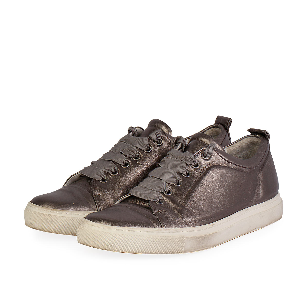 LANVIN Metallic Leather Sneakers Silver - S: 38 (5) | Luxity