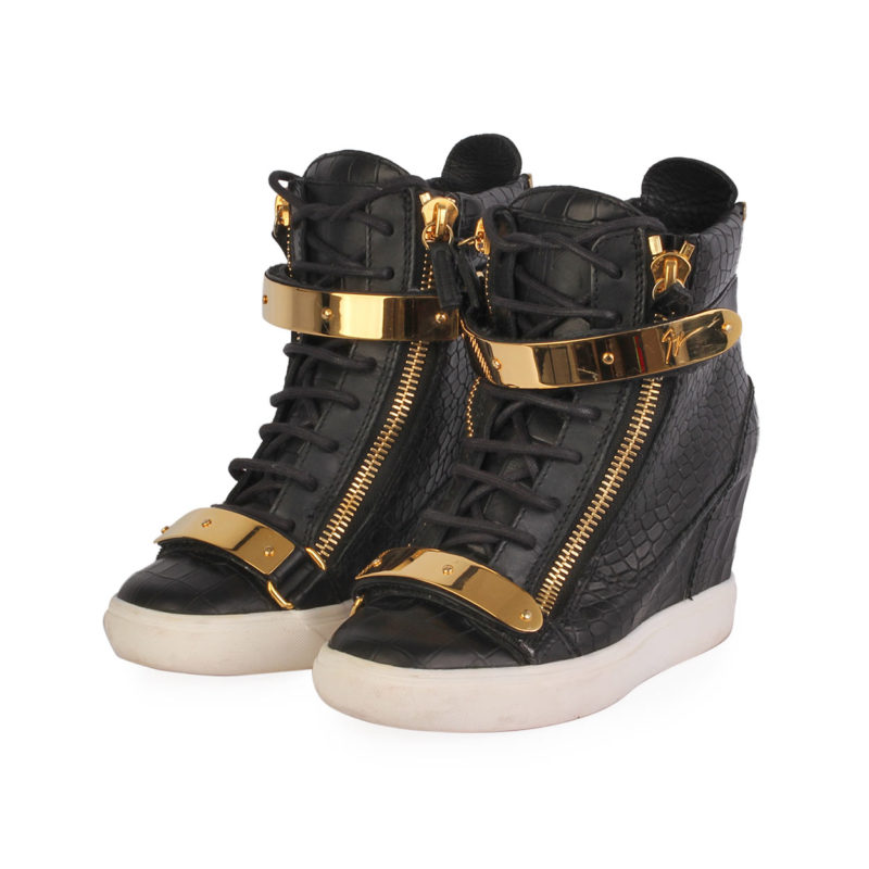 GIUSEPPE Leather High Top Sneakers Black - S: (4) | Luxity