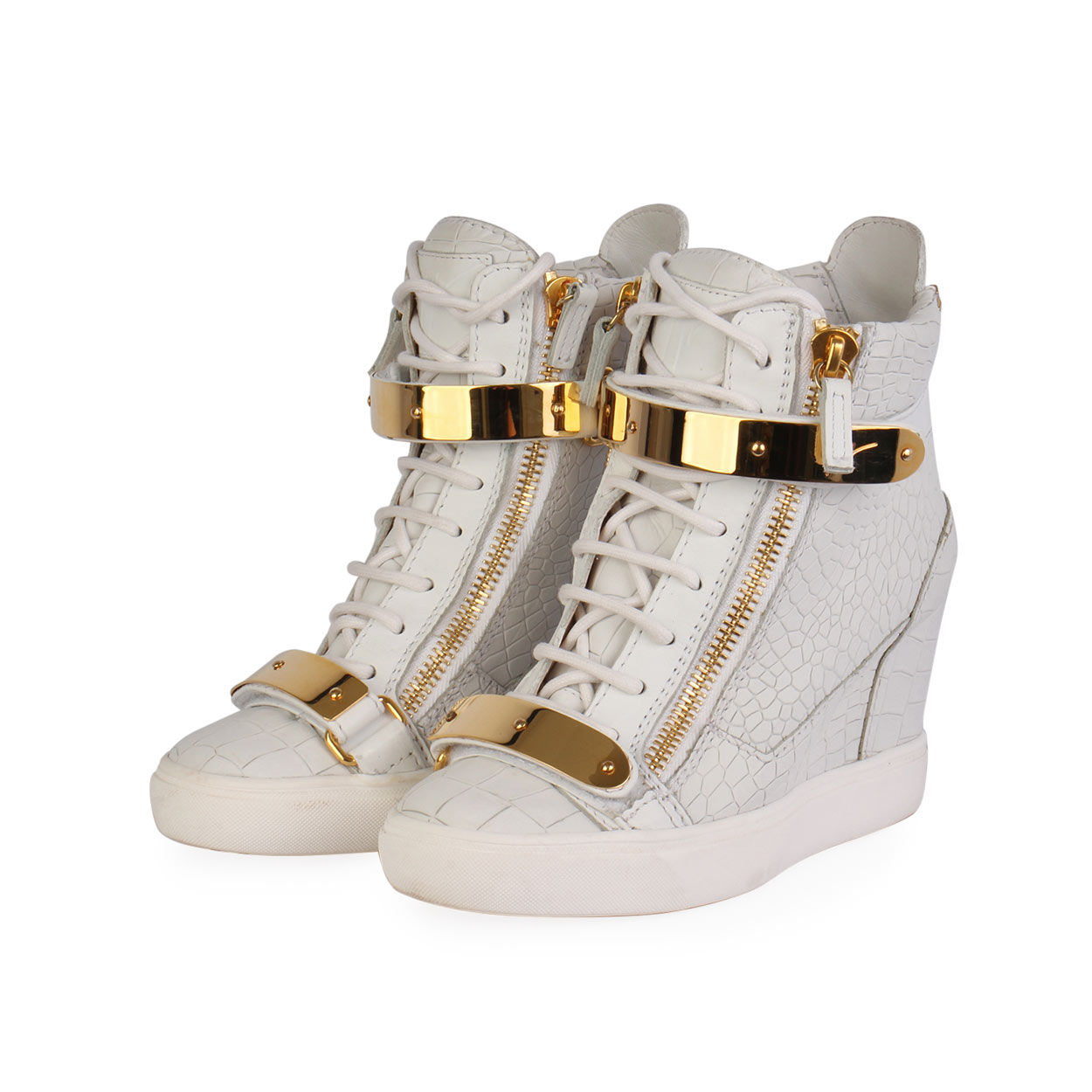 Stirre gennemsnit plukke GIUSEPPE ZANOTTI Leather High Top Wedge Sneakers White - S: 37 (4) | Luxity