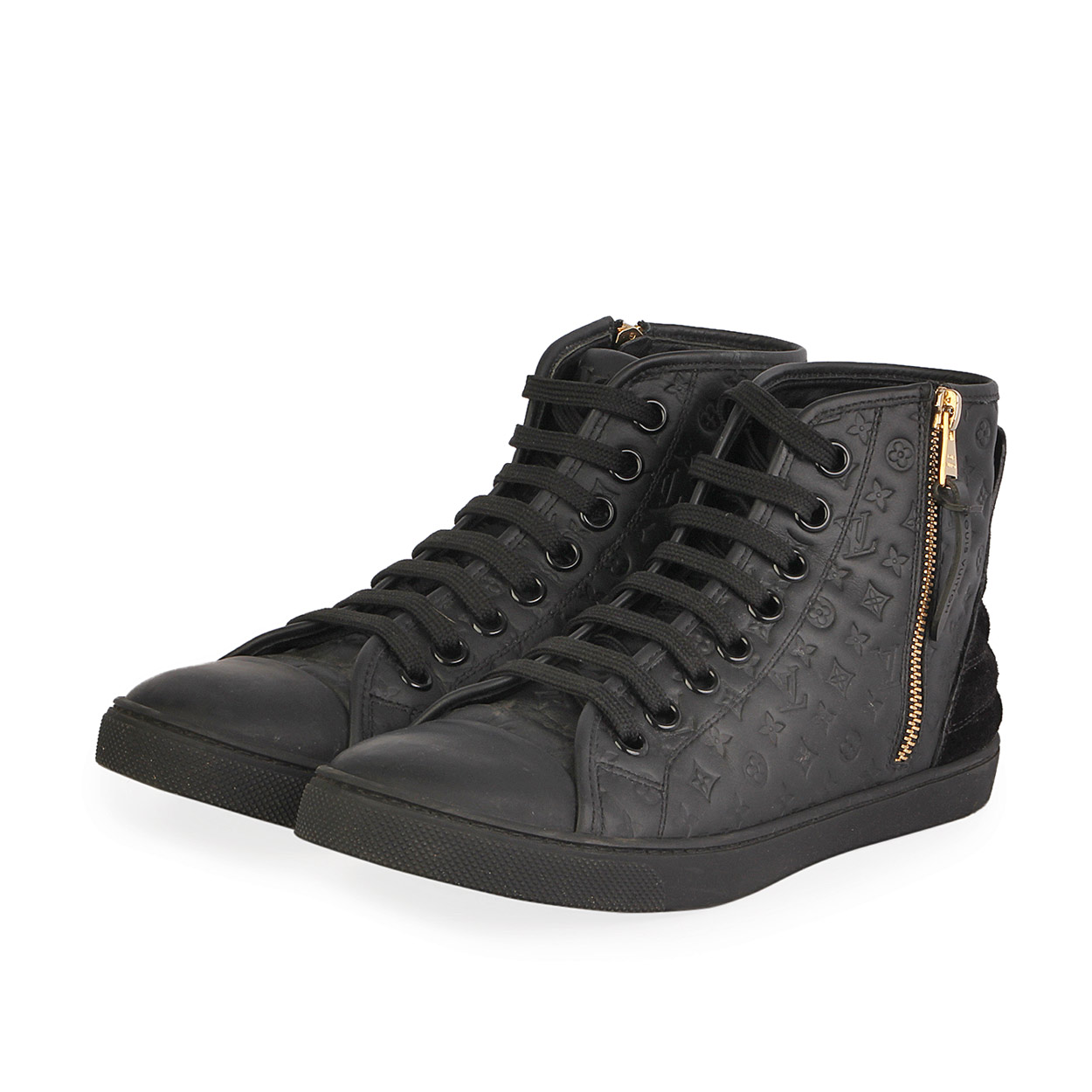 LOUIS VUITTON Monogram Embossed Punchy Sneakers Black - S: 37.5 (4.5 ...