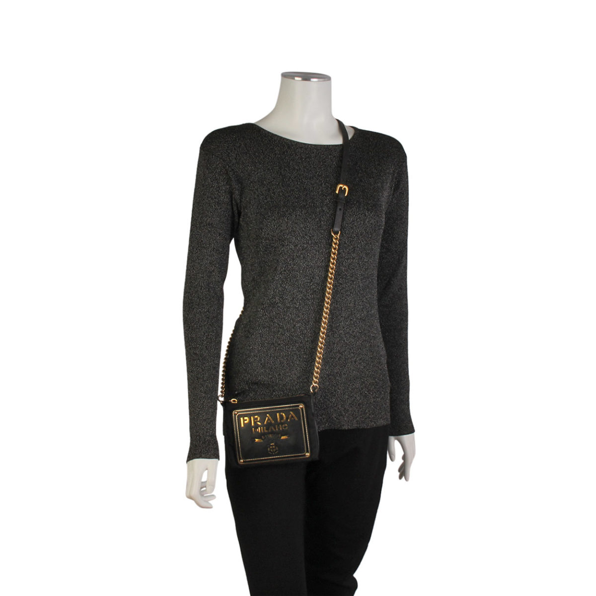 PRADA Saffiano Leather & Nylon Cross Body Bag Black | Luxity