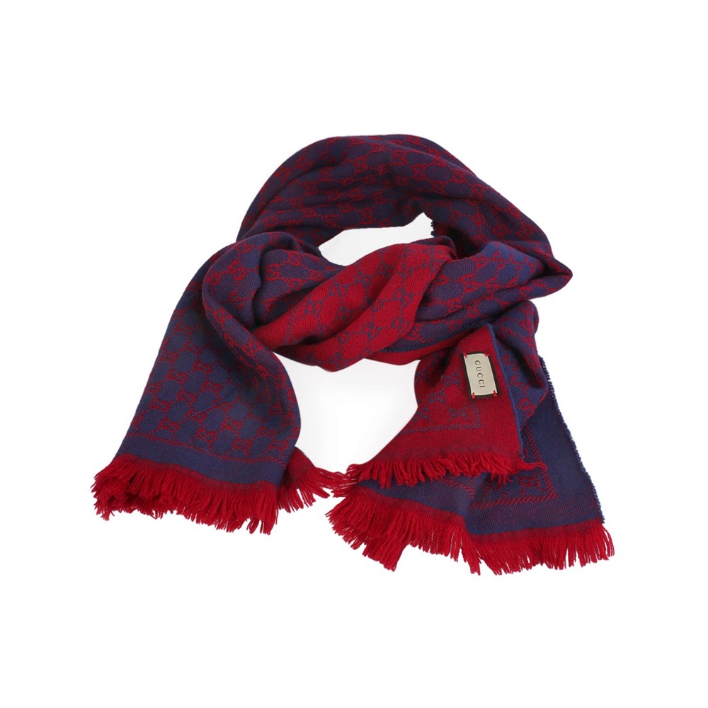 GUCCI Wool GG Scarf Blue/Red | Luxity