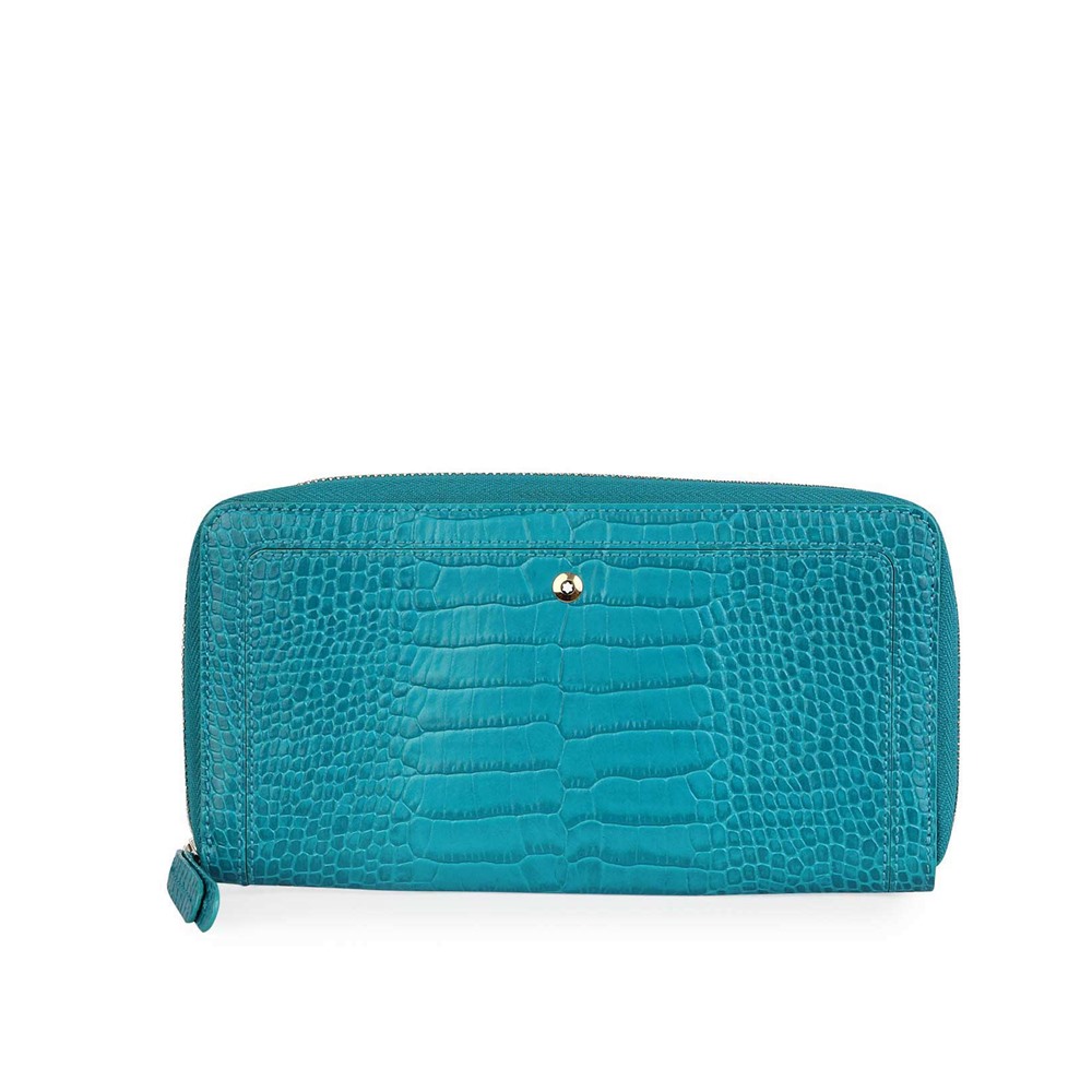 MONTBLANC Croc Embossed Leather Boheme Zip Around Wallet Blue | Luxity