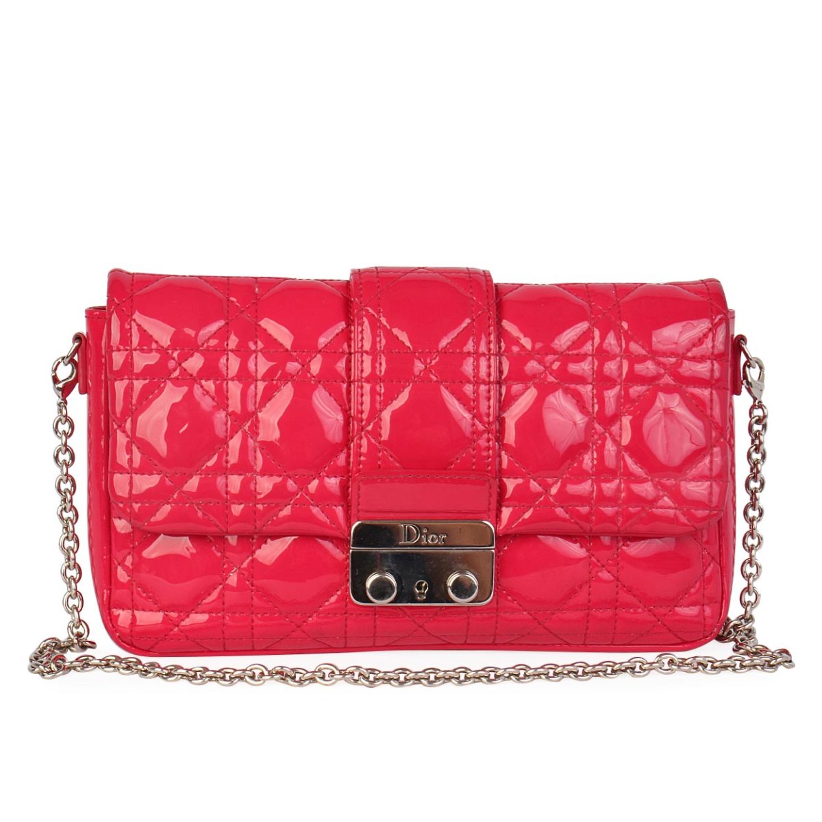 CHRISTIAN DIOR Cannage Quilted Patent Leather Lock Pouch Clutch Pink ...
