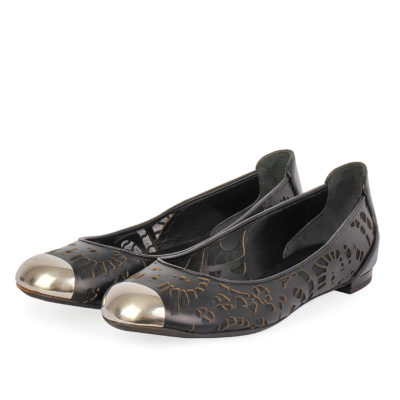 Product GIUSEPPE ZANOTTI Leather Silver Toe Ballet Flats Black - S: 36.5 (3.5)