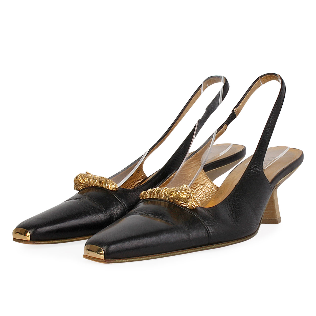 GUCCI Leather Square Toe Slingbacks Pumps Black - S: 37.5 (4.5) | Luxity