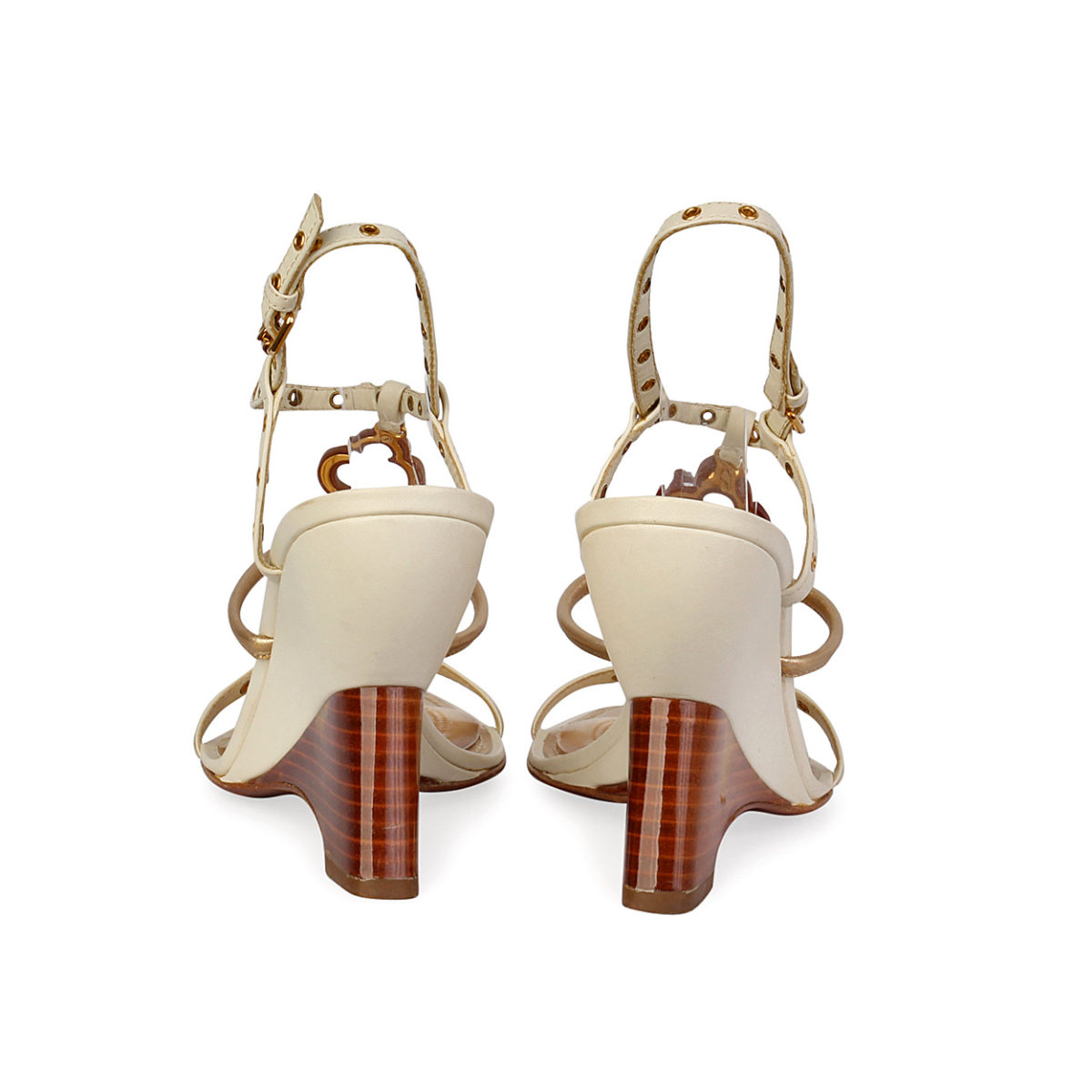 LOUIS VUITTON Leather Wooden Wedge Sandals White - S: 36.5 (3.5) | Luxity