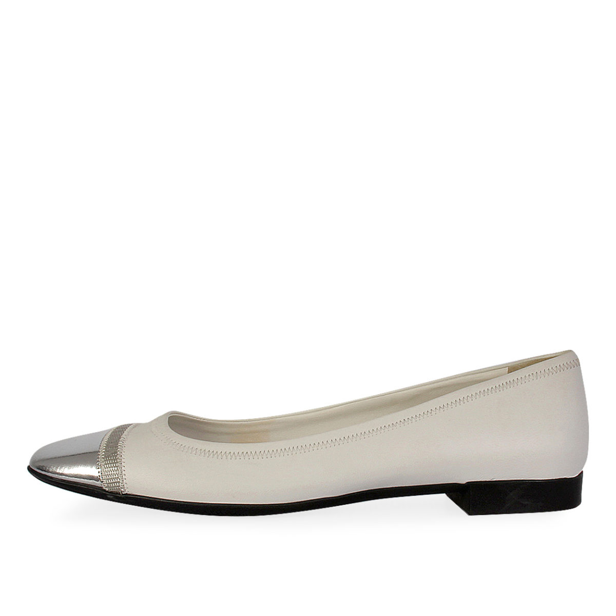 PRADA Leather Square Toe Ballet Flats White - S: 40 (6.5) | Luxity