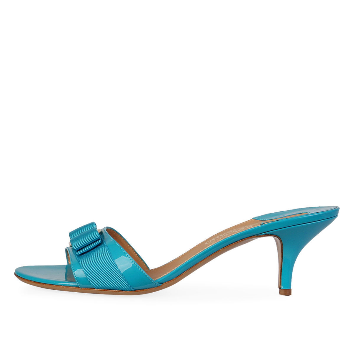 SALVATORE FERRAGAMO Patent Glory Kitten Heel Sandals Blue - S: 43 (9 ...