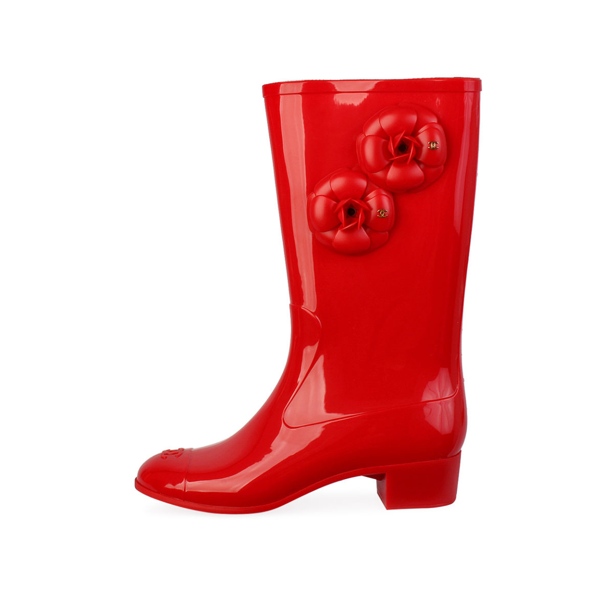 chanel red boots