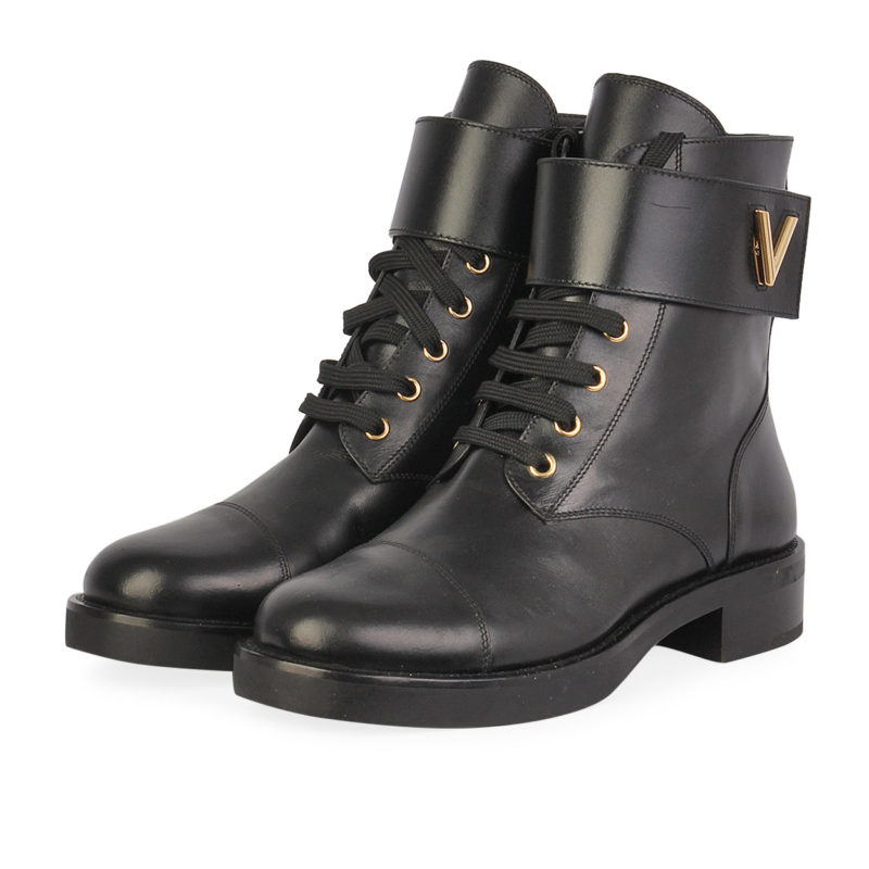 LOUIS VUITTON Calfskin Wonderland Flat Ranger Boots 39 Black 1243380