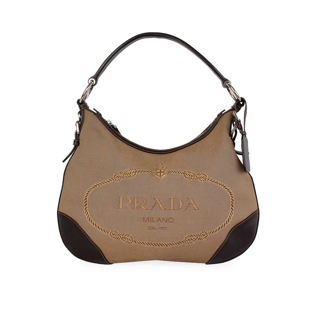 PRADA Jacquard Logo Shoulder Bag Brown | Luxity