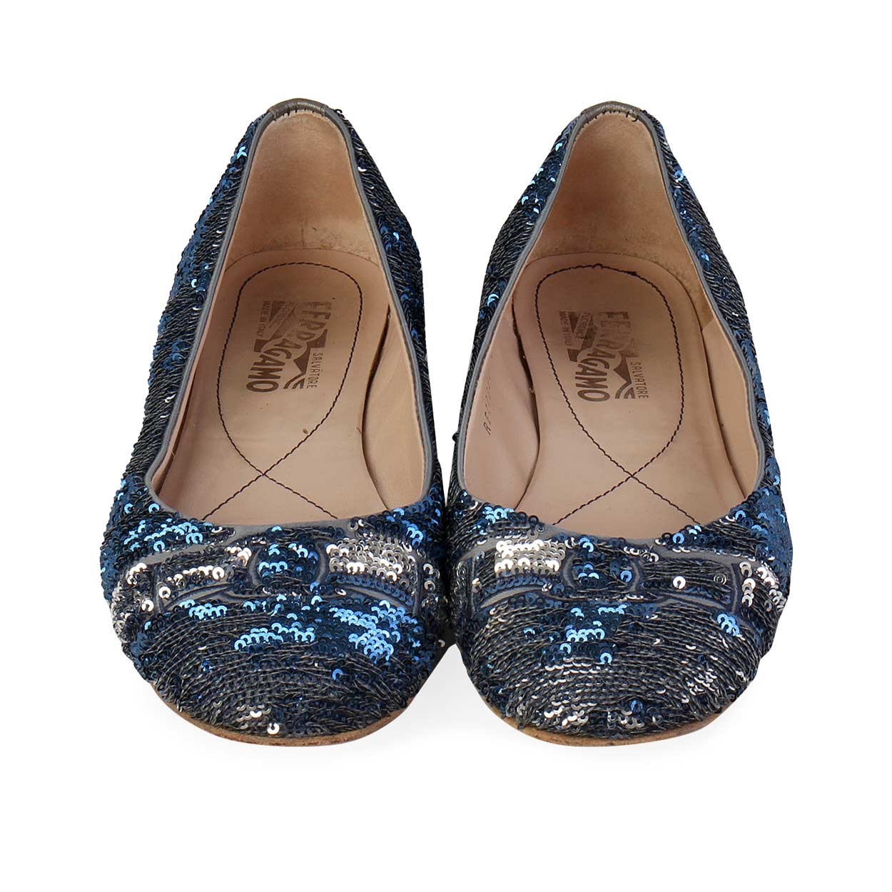 SALVATORE FERRAGAMO Sequin Ballet Flats Silver/Blue - S: 40 (6.5) | Luxity