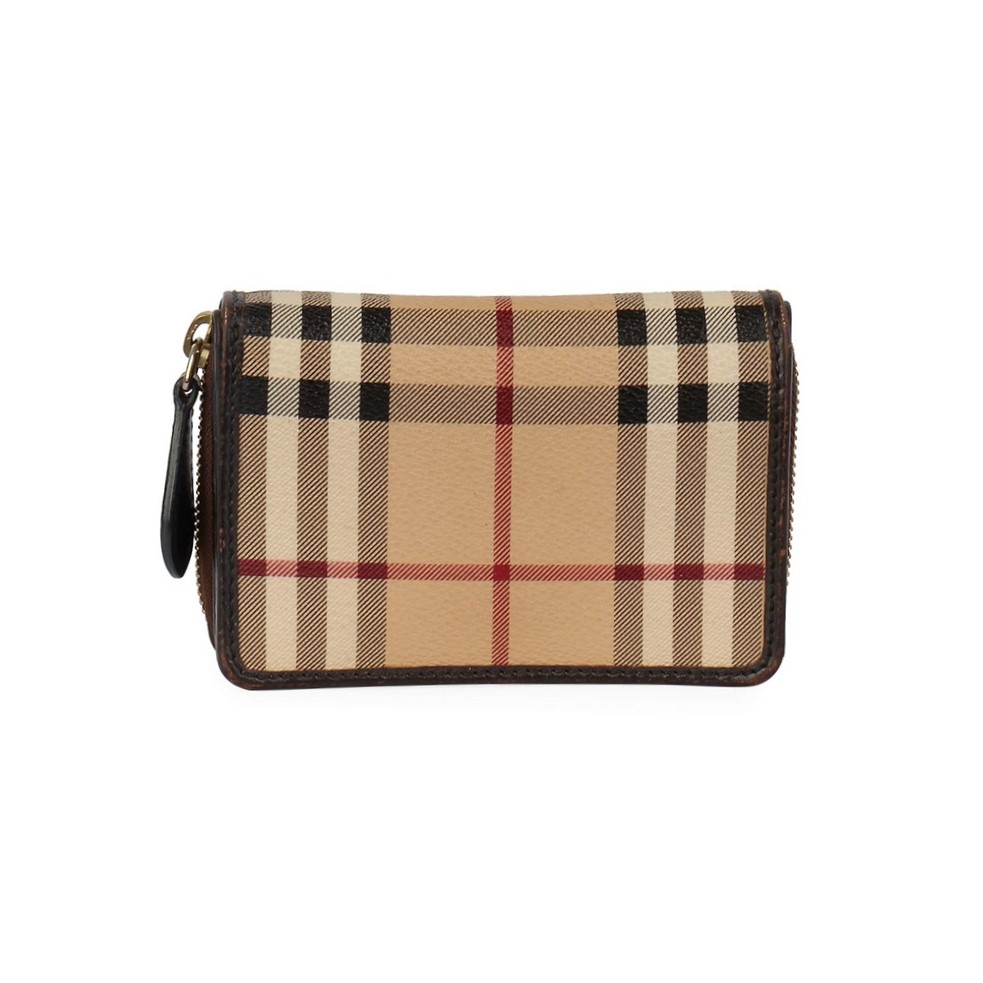 BURBERRY Haymarket Check Compact Wallet Brown | Luxity