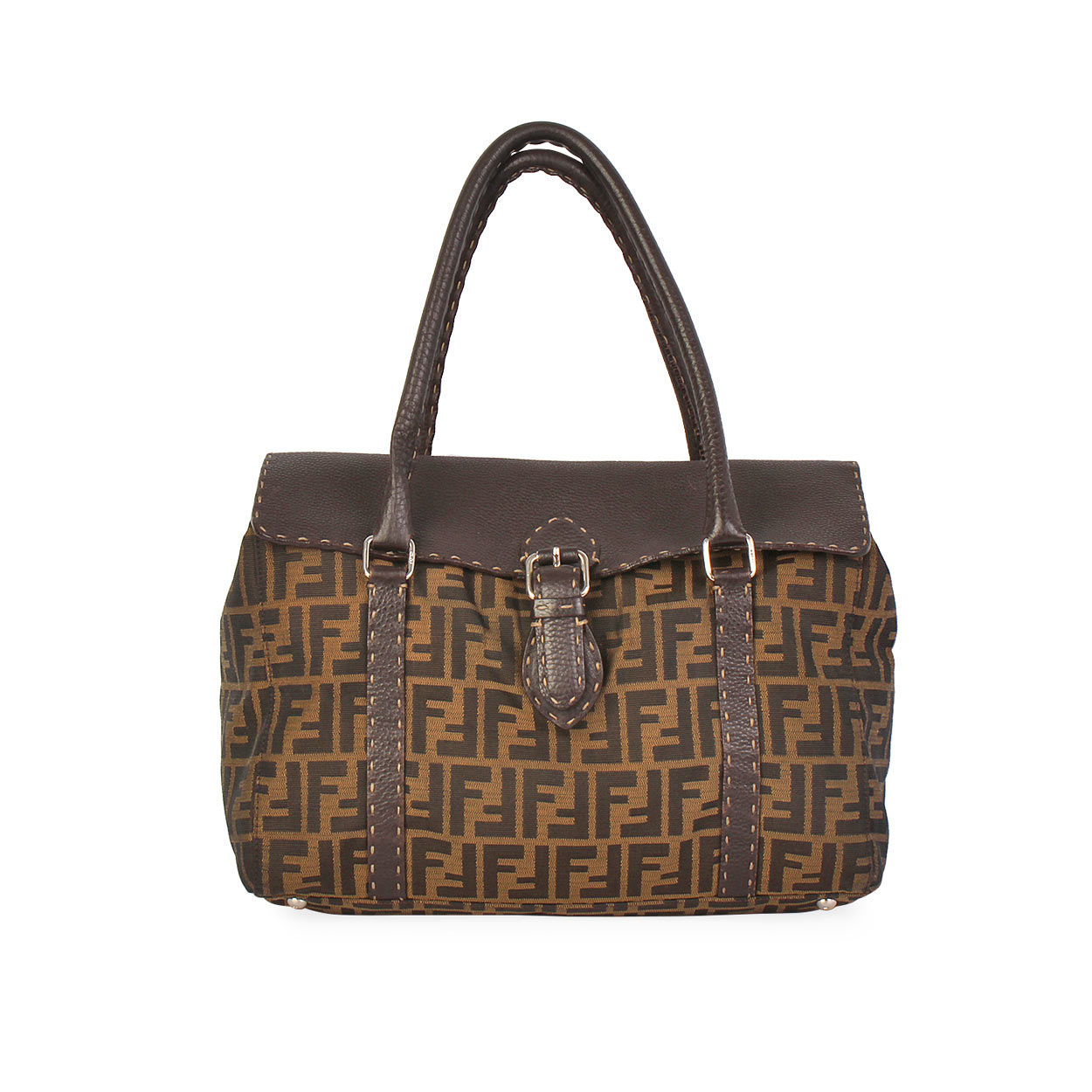 FENDI Vintage Zucca and Leather Shoulder Bag Brown | Luxity