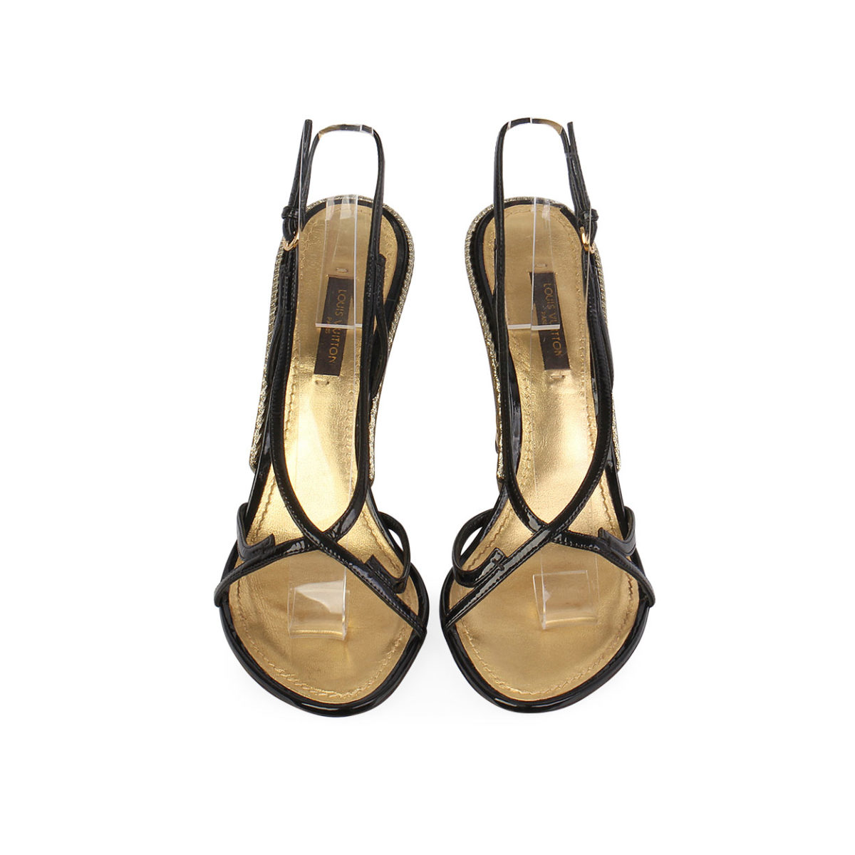 LOUIS VUITTON Leather Gold Wedge Sandals Black - S: 37 (4) | Luxity