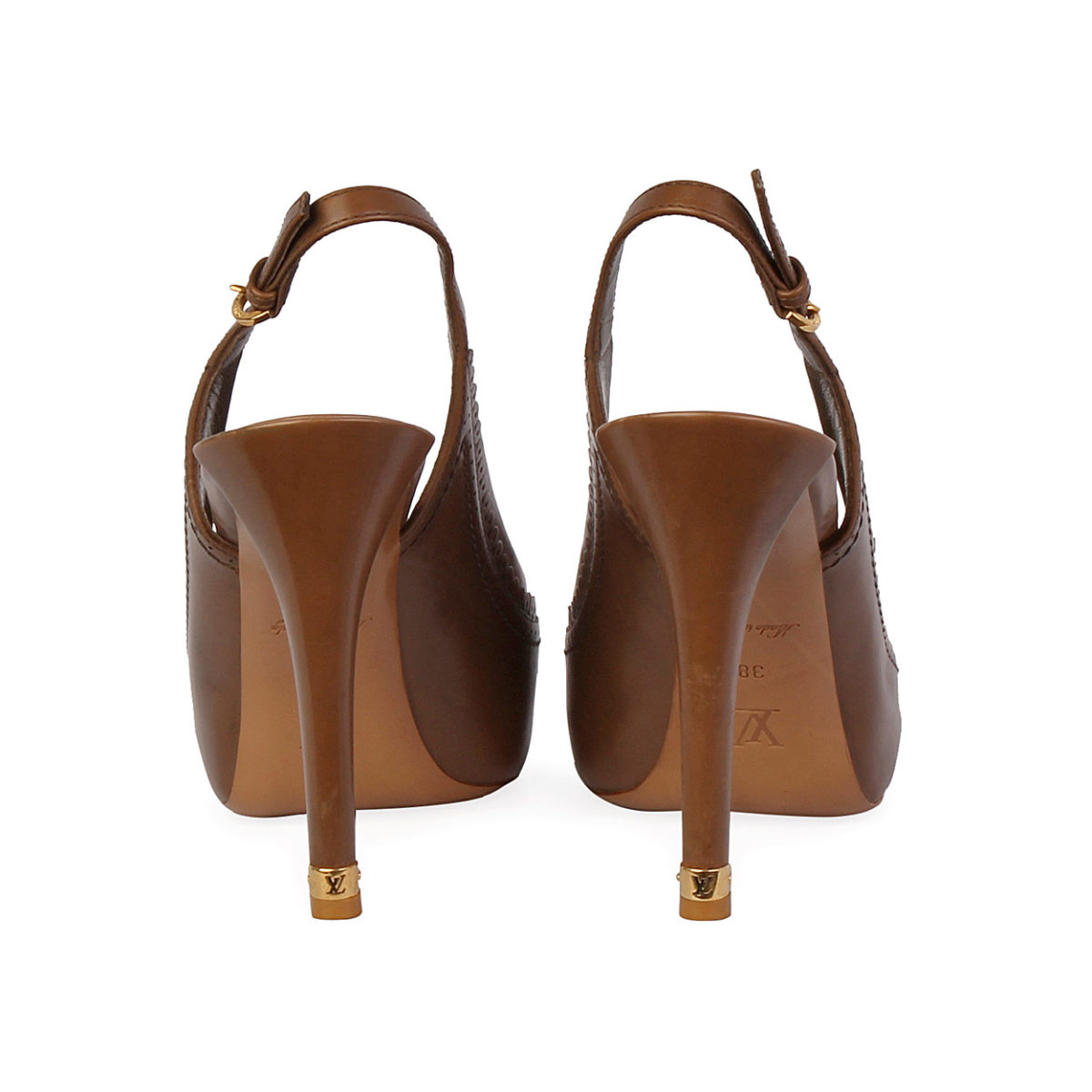 LOUIS VUITTON Leather Peep Toe Slingback Pumps Brown - S: 38 (5) | Luxity