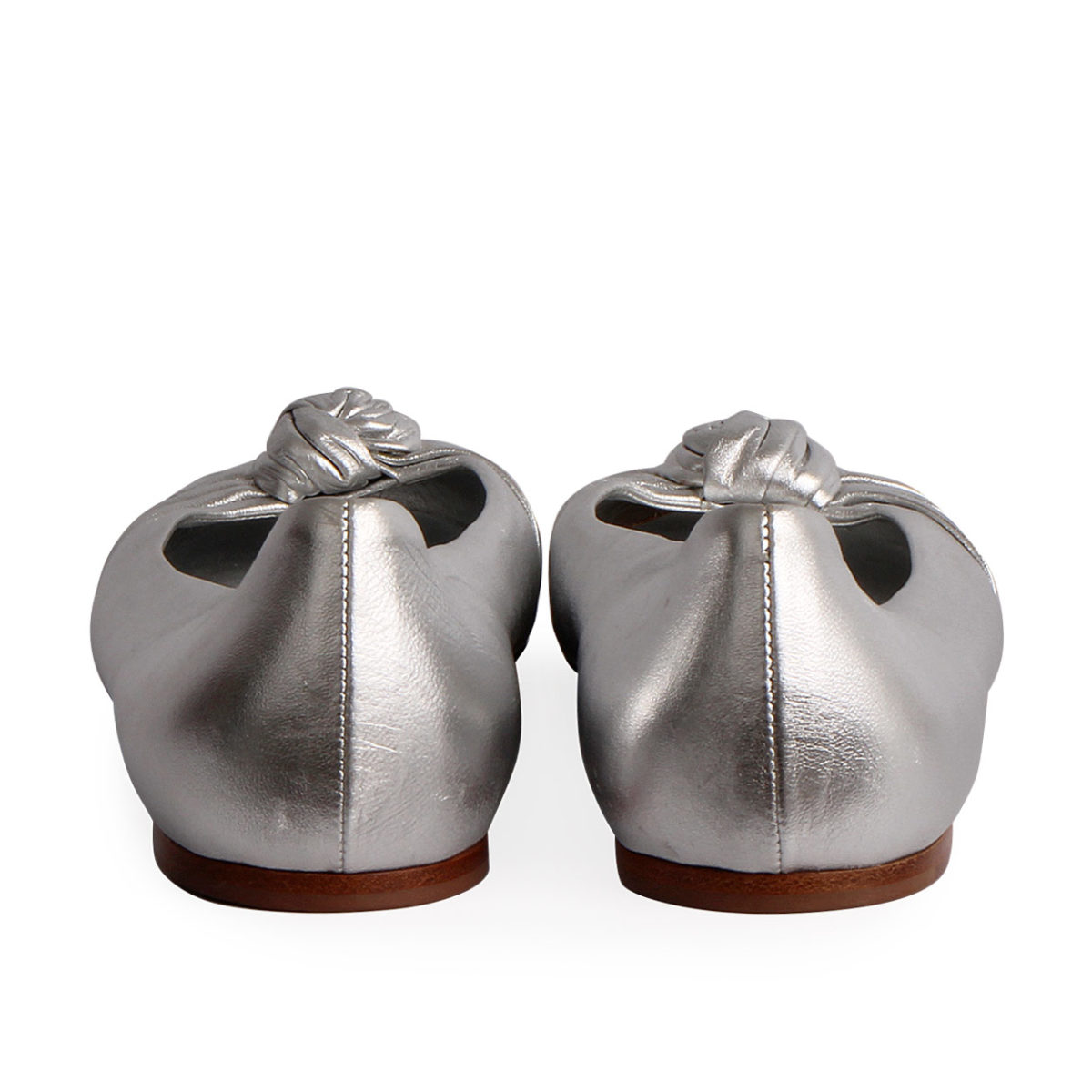 PRADA Metallic Leather Knotted Ballerinas Silver - S: 40.5 (7) | Luxity