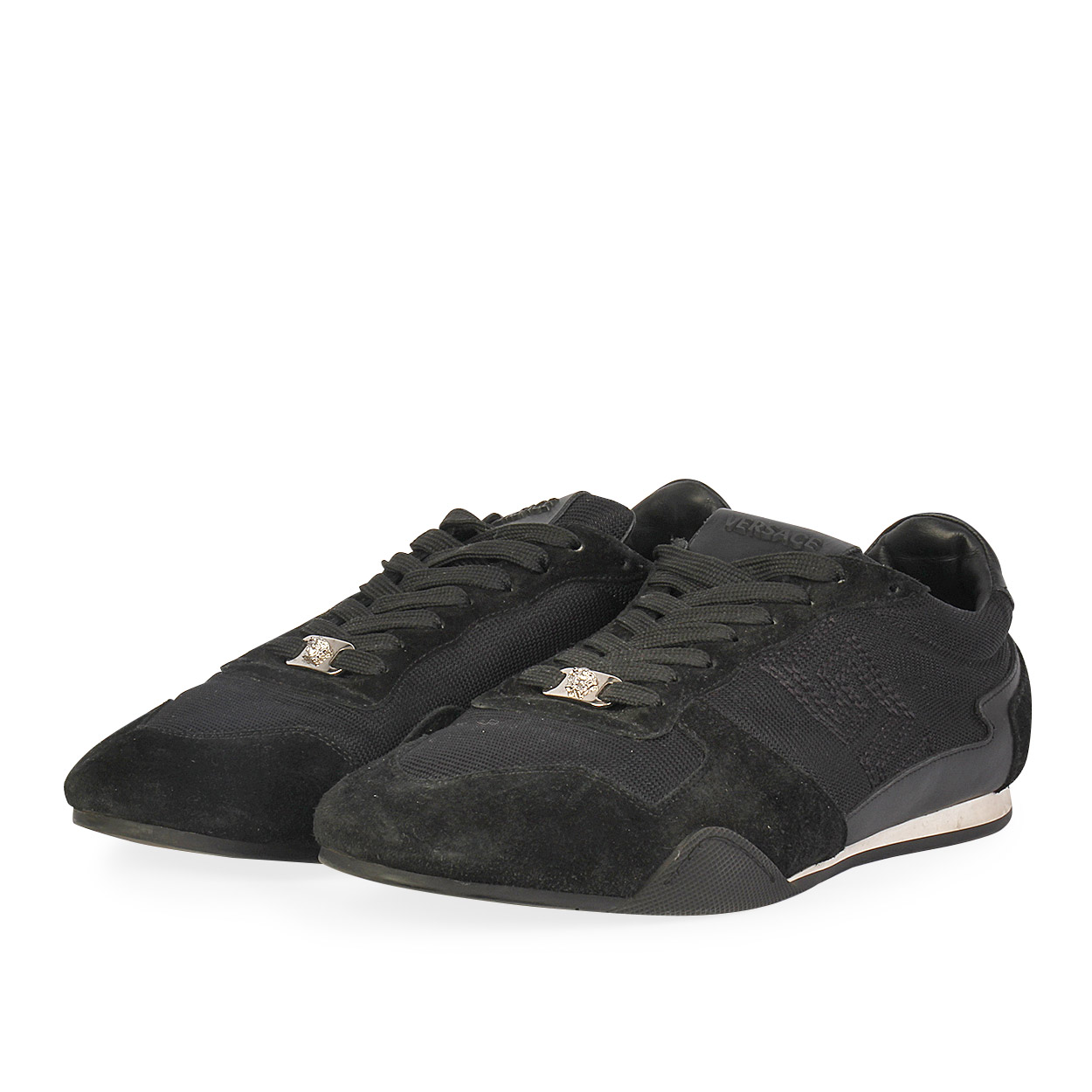 VERSACE Men's Suede & Mesh Sneakers Black - S: 44 (10) | Luxity