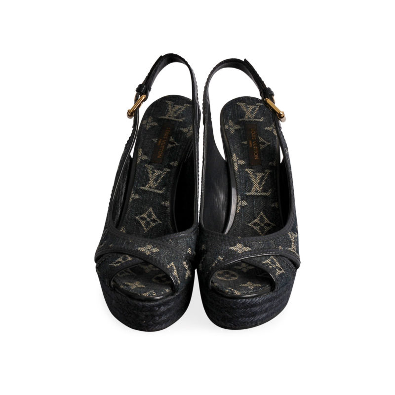 LOUIS VUITTON Denim Monogram Bastille Espadrille Wedges