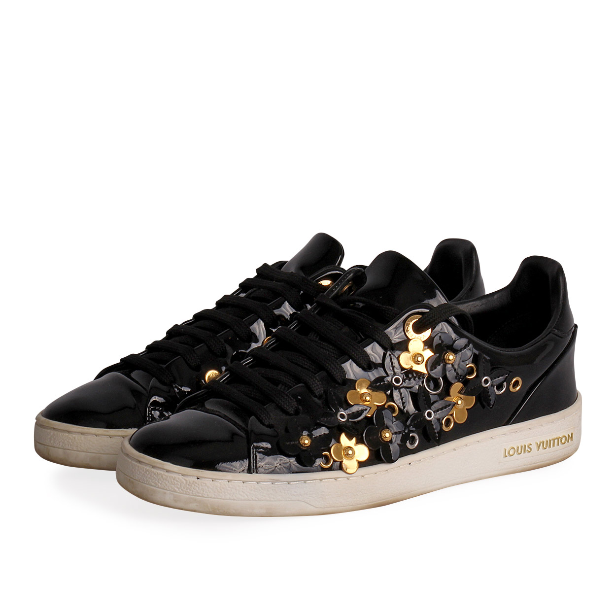 LOUIS VUITTON Patent Blossom Frontrow Sneakers Black - S: 36 (3) | Luxity