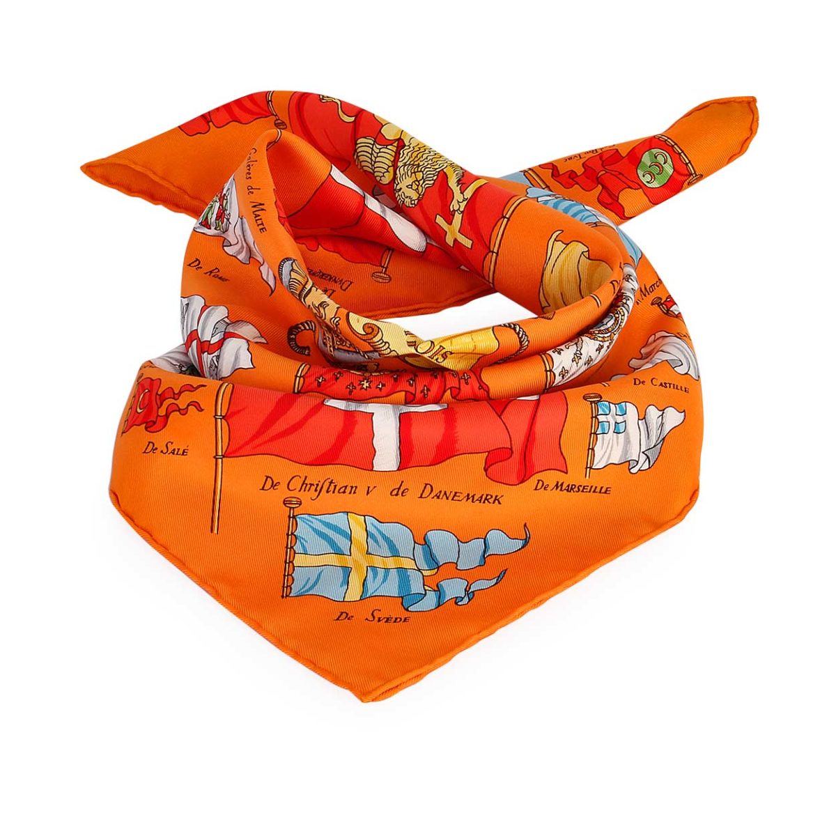  HERMES  Pavois Silk Scarf  Orange Luxity