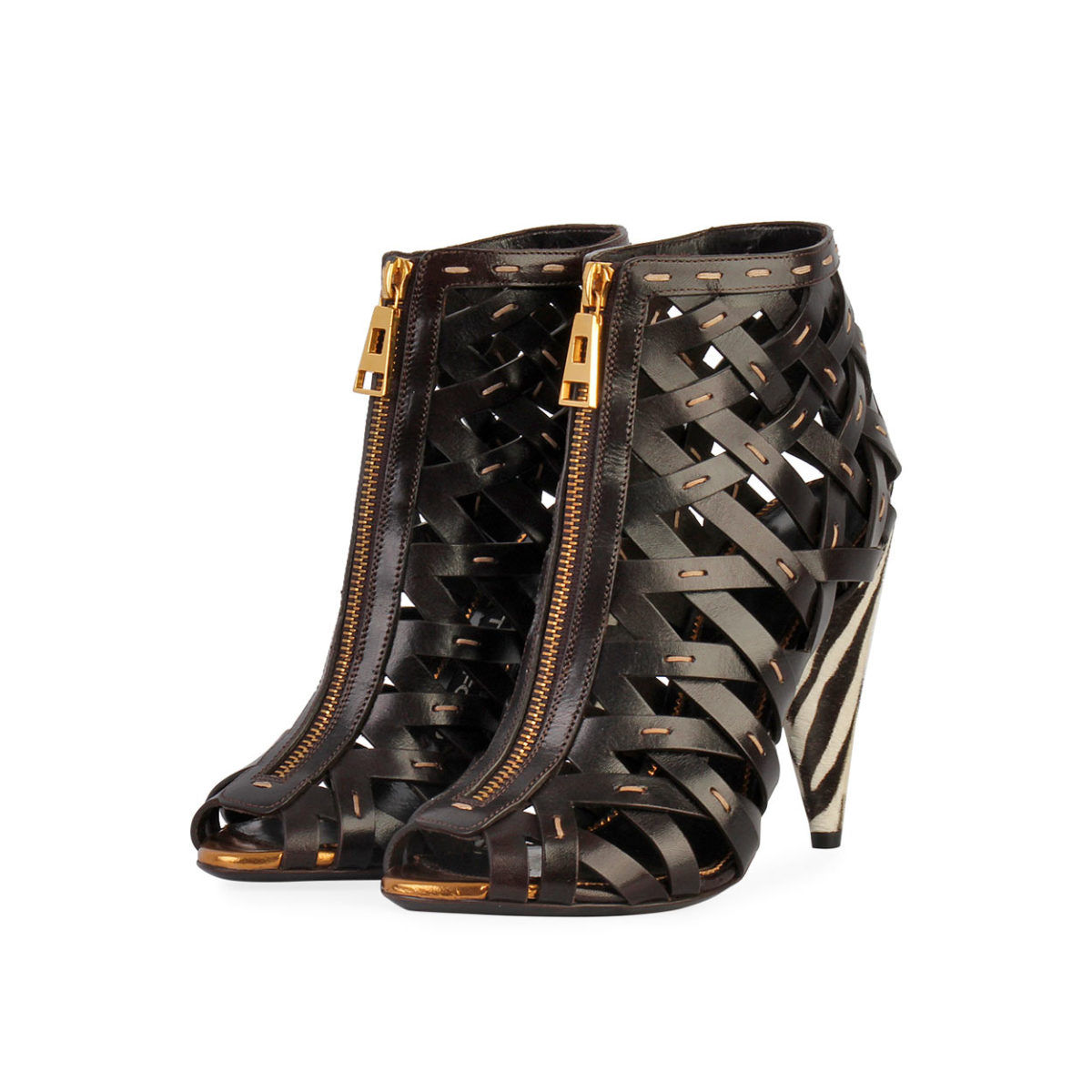 TOM FORD Leather Hand-Stitched Lattice Zebra Booties Black - S: 36 (3 ...