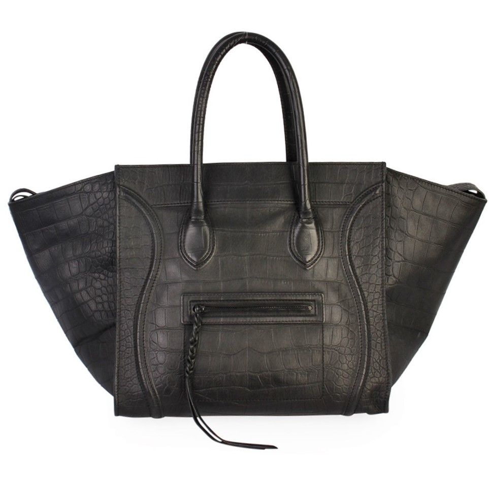 CELINE Crocodile Embossed Leather Large Phantom Luggage Tote Black | Luxity