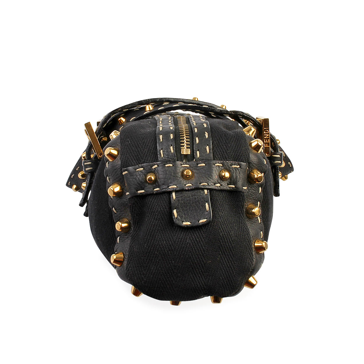 FENDI Canvas and Leather Selleria Studded Bassotto Bag Black | Luxity