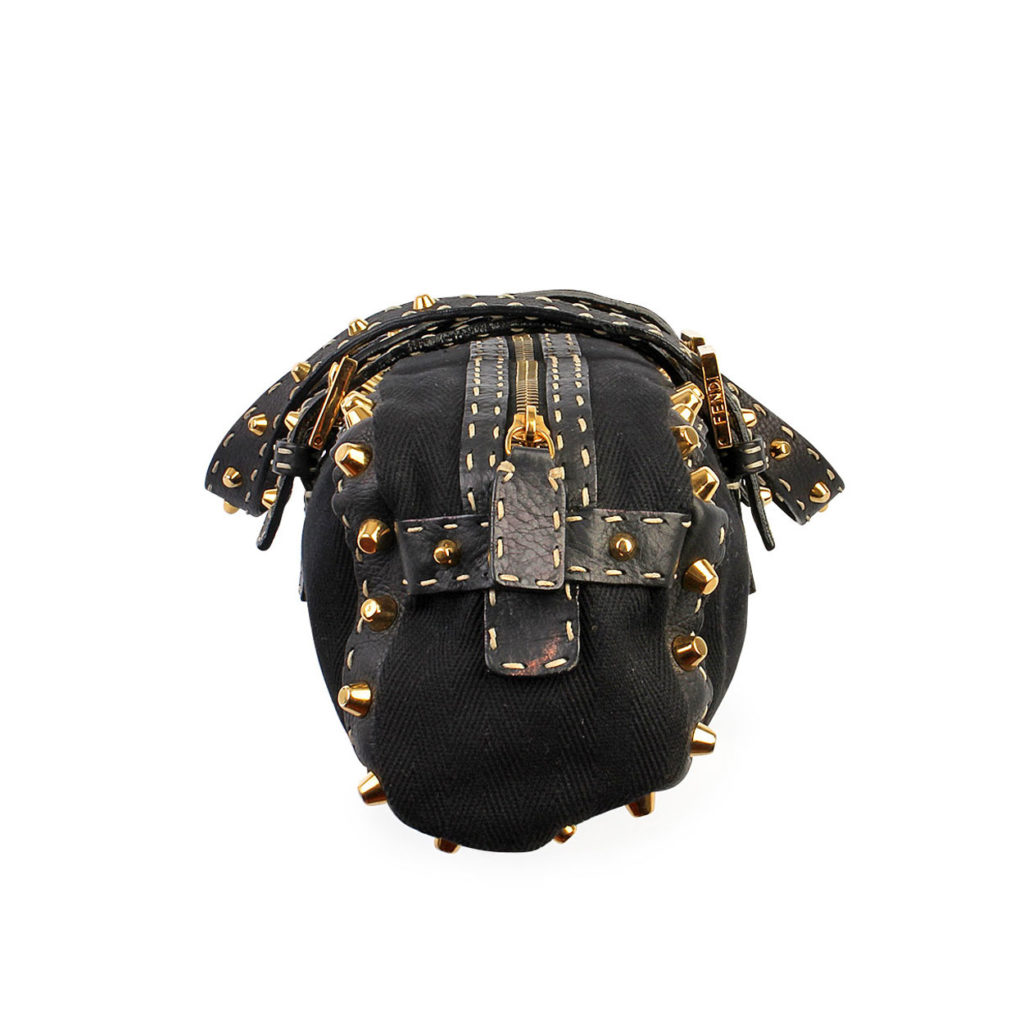 FENDI Canvas and Leather Selleria Studded Bassotto Bag Black | Luxity