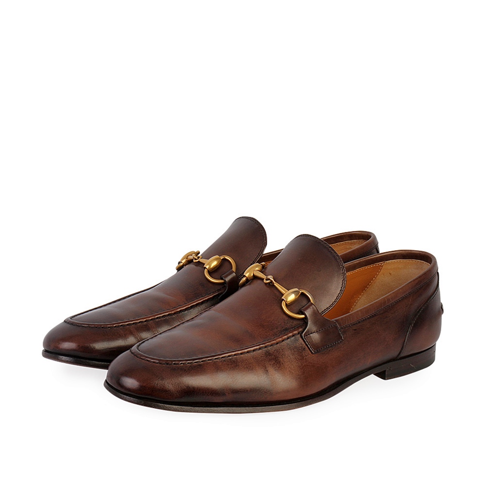GUCCI Leather Jordaan Horsebit Loafers Brown - S: 39 (6) | Luxity
