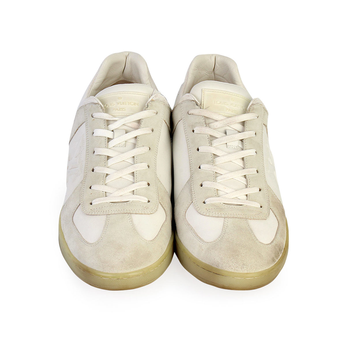LOUIS VUITTON Suede Logo Sneakers Ivory - S: 44 (10) | Luxity