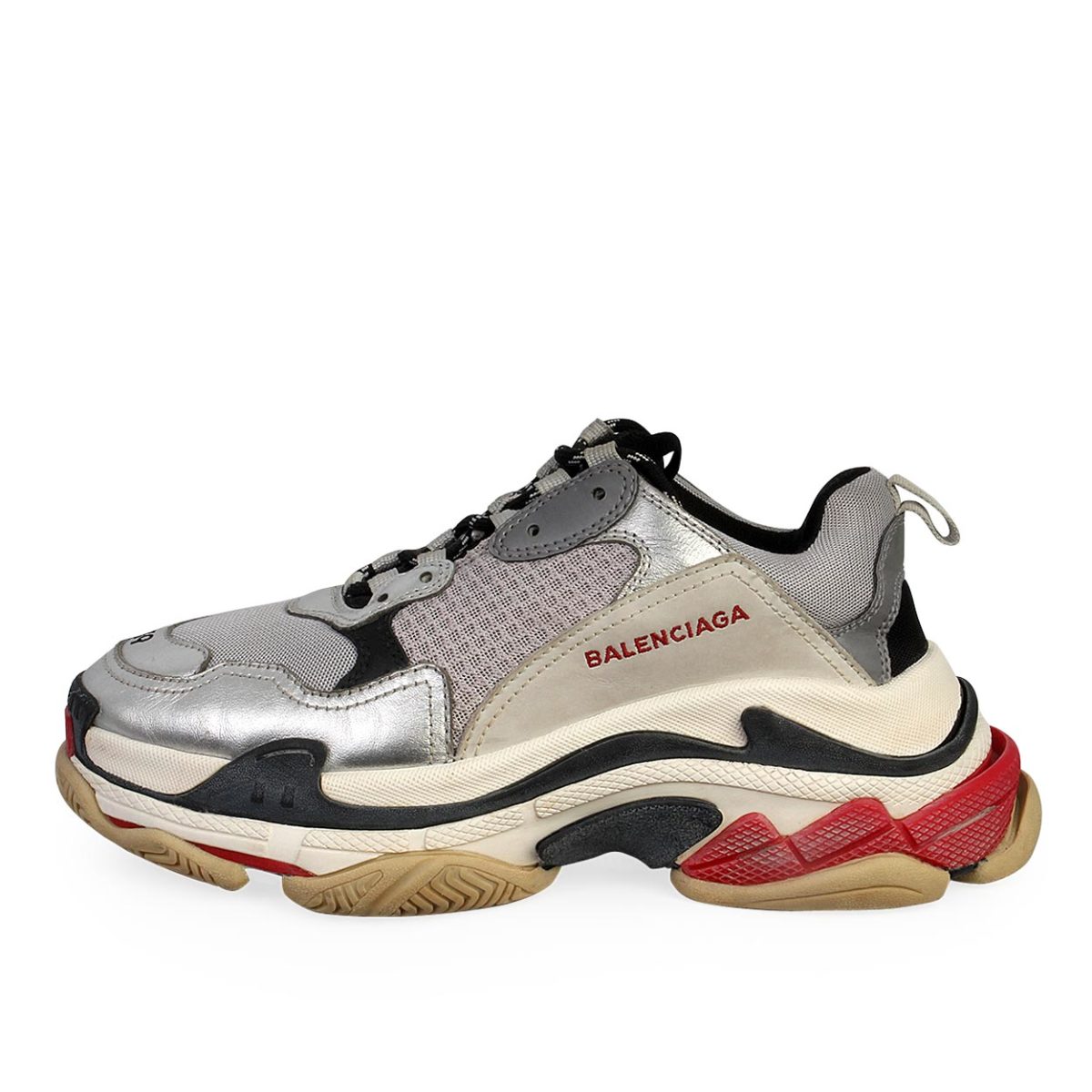 Balenciaga Triple S in red silver and white leather and double