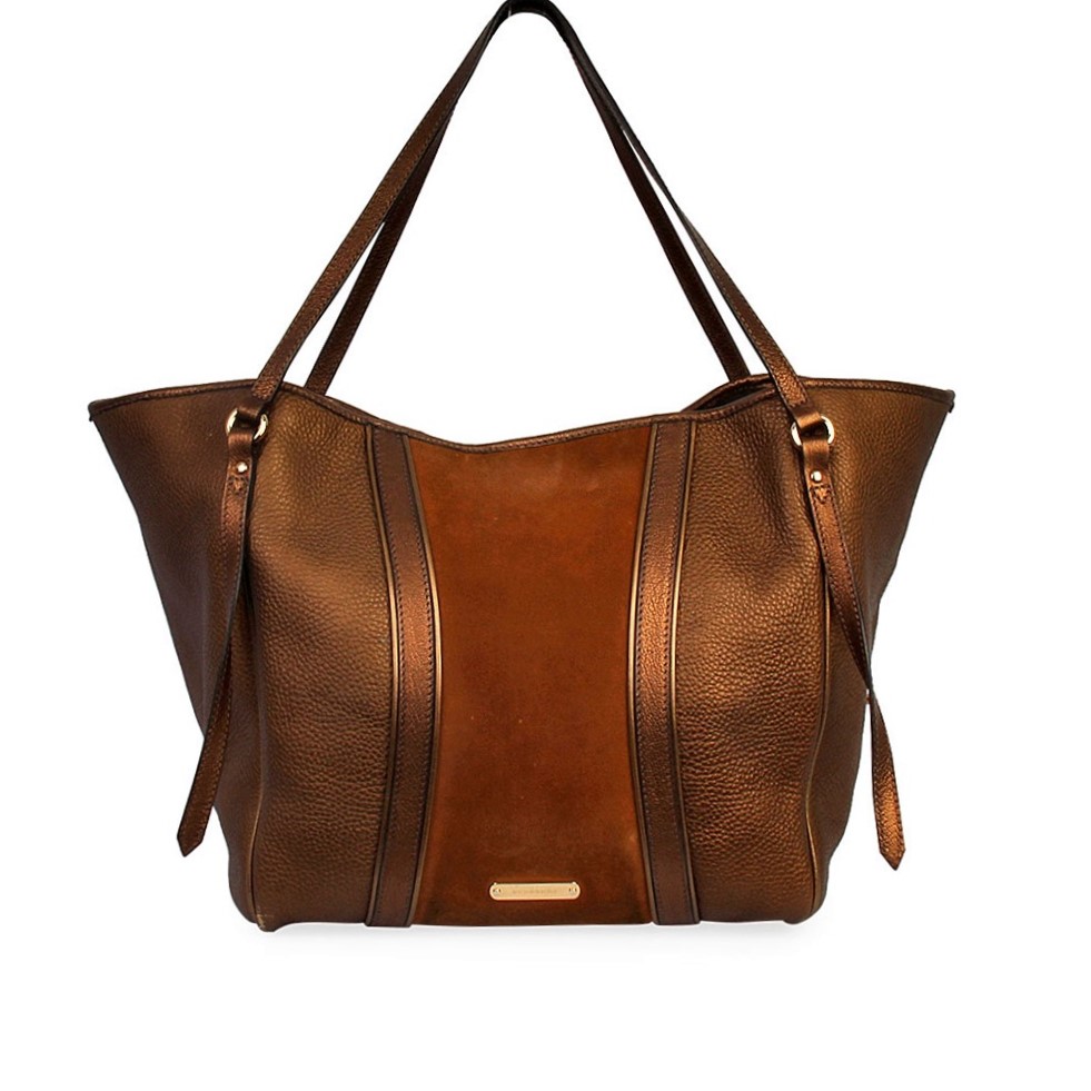 BURBERRY Metallic Leather and Suede Tote Brown | Luxity