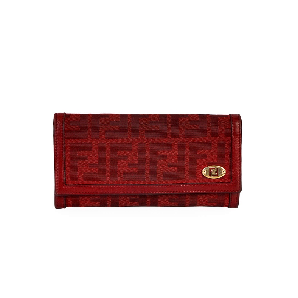 FENDI Zucca Flap Long Wallet Red | Luxity