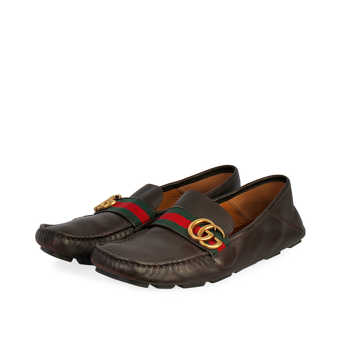 GUCCI Leather GG Web Driving Loafers 