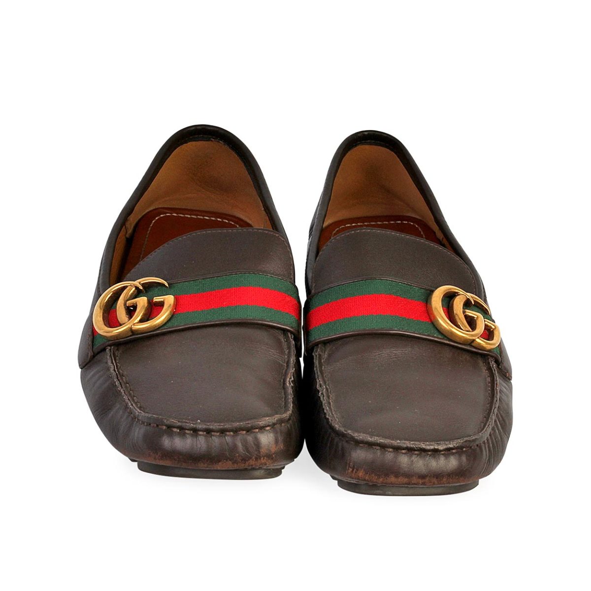 GUCCI Leather GG Web Driving Loafers Brown - S: 40.5 (7) | Luxity