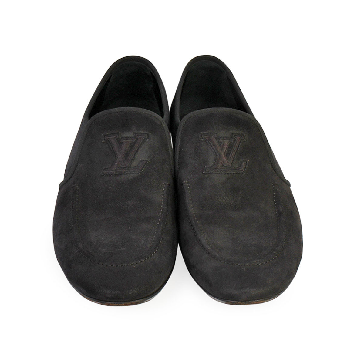 LOUIS VUITTON Suede Logo Loafers Black - S: 44 (10) | Luxity