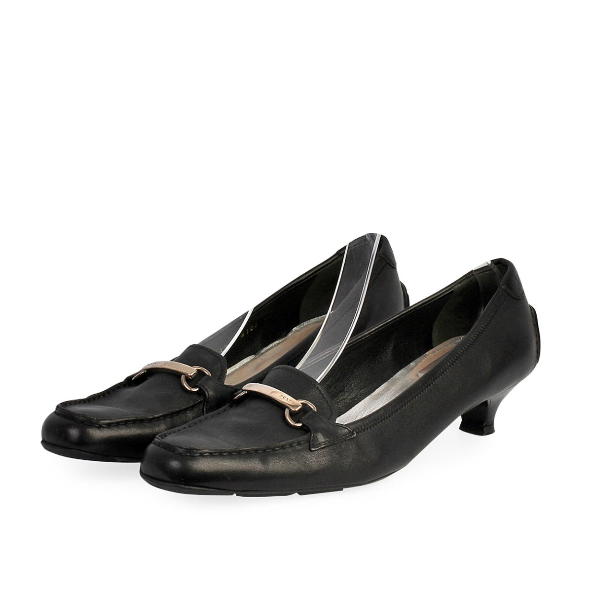 black leather kitten heels