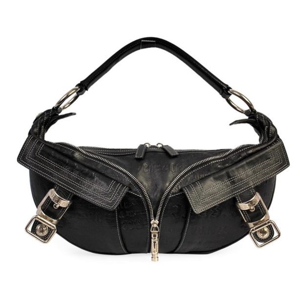 VERSACE Leather Donatella Embossed Bag Black | Luxity