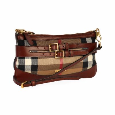 BURBERRY House Check and Leather Peyton Crossbody Bag Brown | Luxity