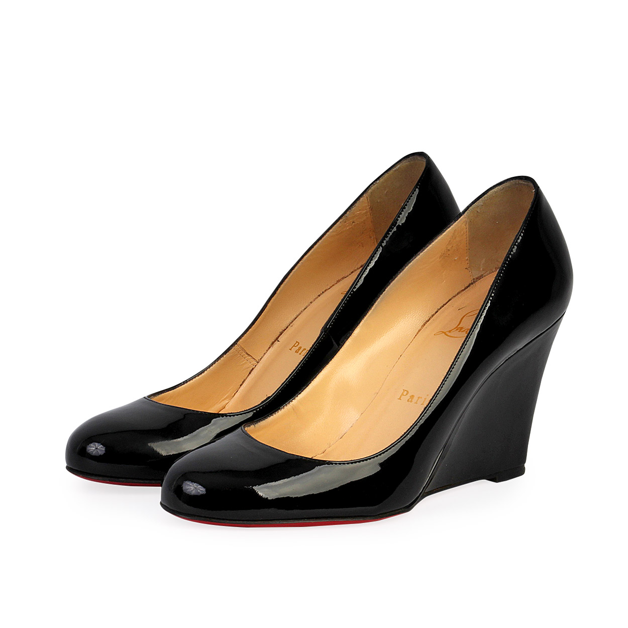 CHRISTIAN LOUBOUTIN Patent Leather Ron Ron Zeppa Wedge Black - S: 37.5 (4.5) | Luxity