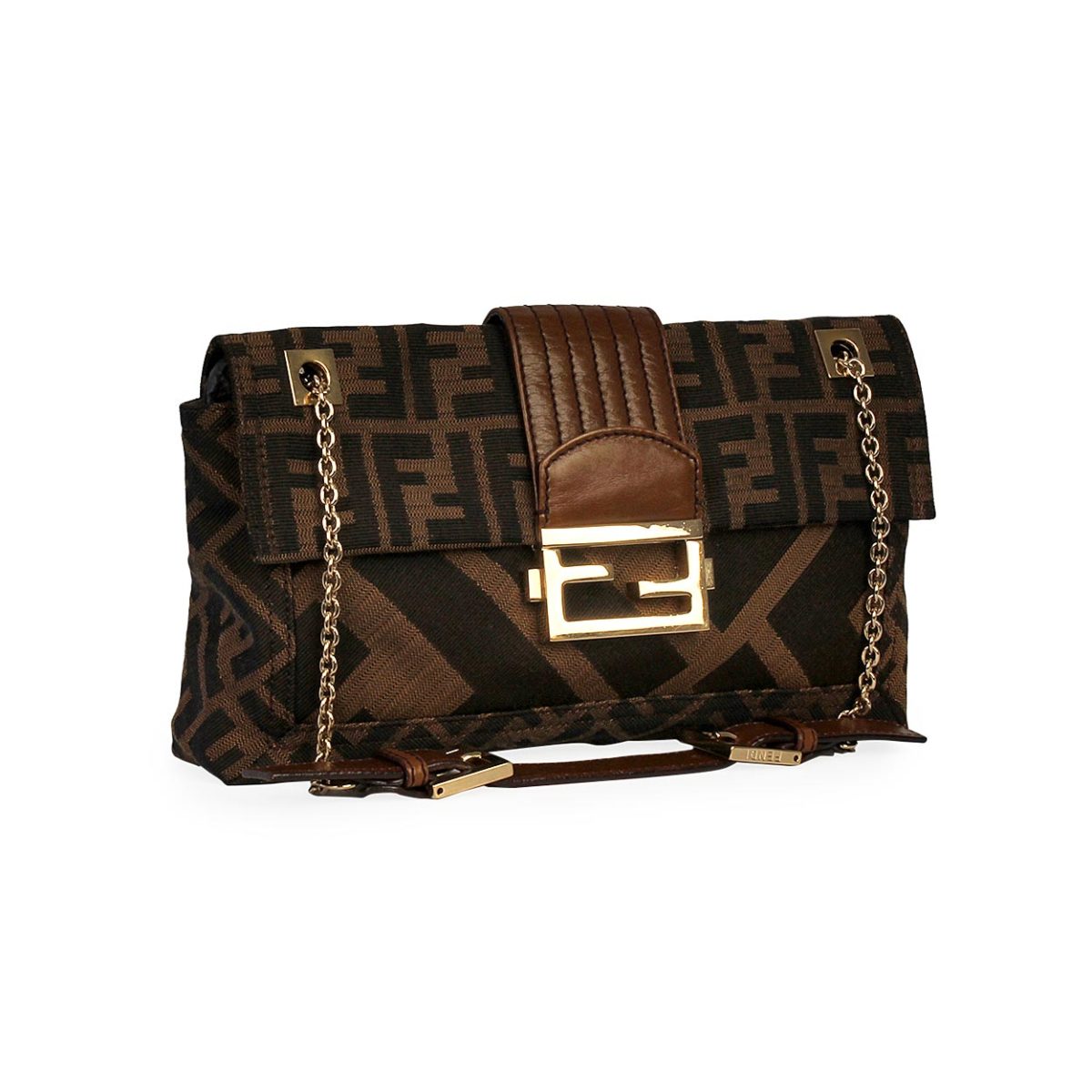 FENDI Zucca Maxi Baguette Flap Shoulder Bag Tobacco | Luxity