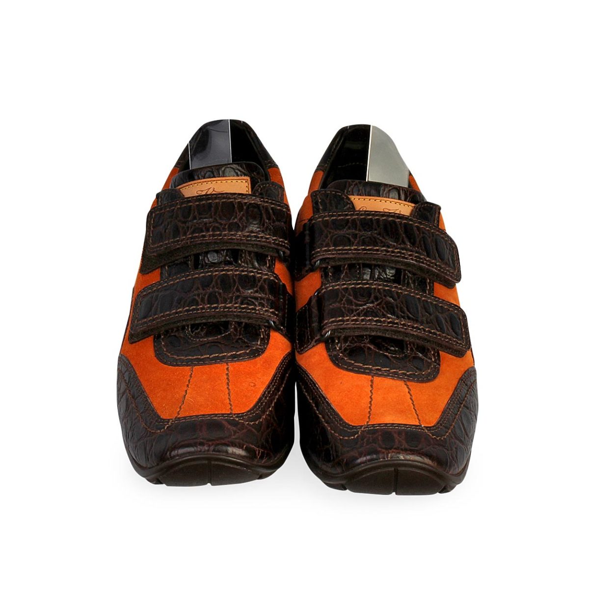 LOUIS VUITTON Crocodile Embossed Leather Velcro Sneakers Brown/Orange - S: 38 (5) | Luxity