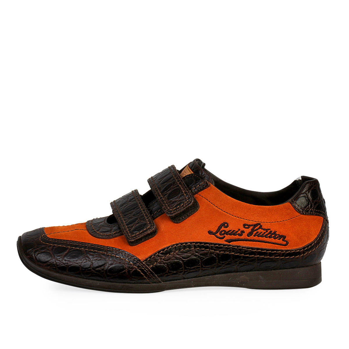 LOUIS VUITTON Crocodile Embossed Leather Velcro Sneakers Brown/Orange - S: 38 (5) | Luxity