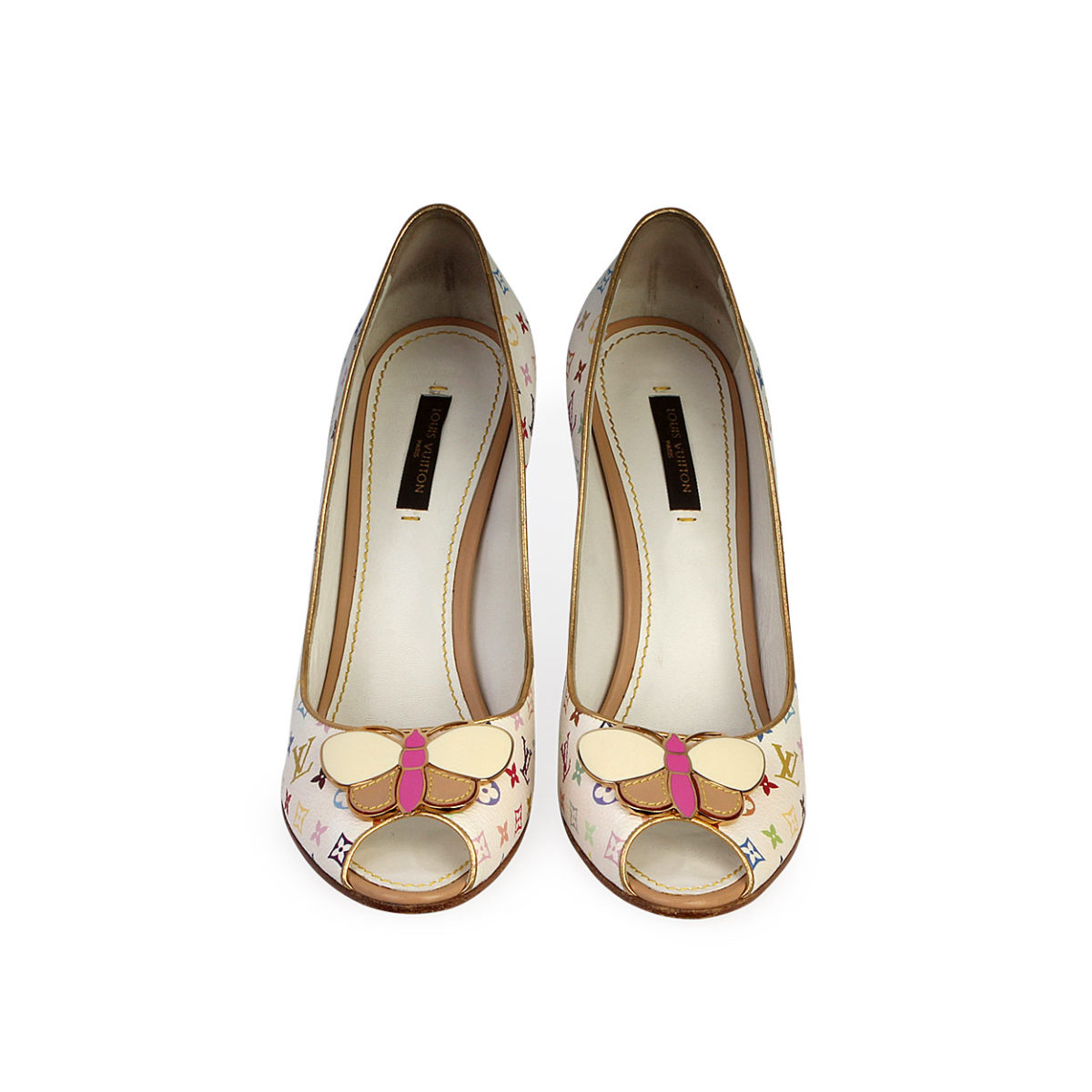 LOUIS VUITTON Multicolor Butterfly Prim Wedge Pumps White - S: 38 (5) | Luxity